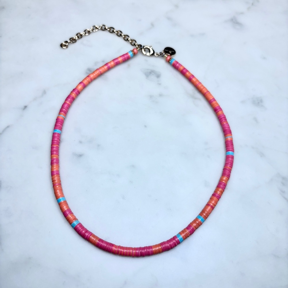 Elsie Frieda Choker Vibrant Pink and Orange Beaded Necklace